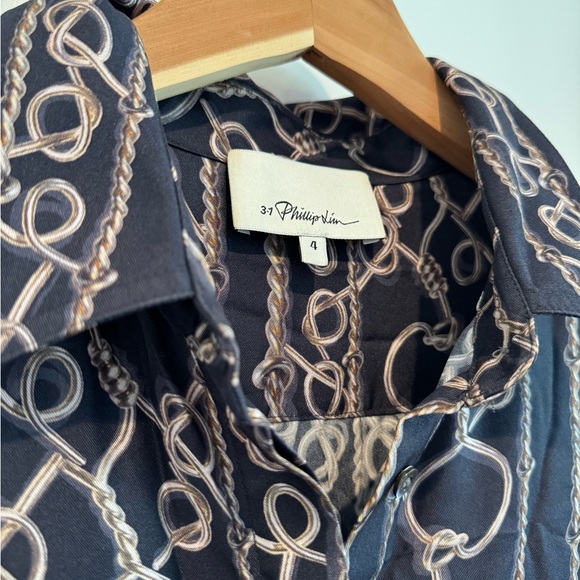 3.1 Phillip Lim Silk Dress with Gold Pleated Skirt, Sz 4 - Picture 3 of 6